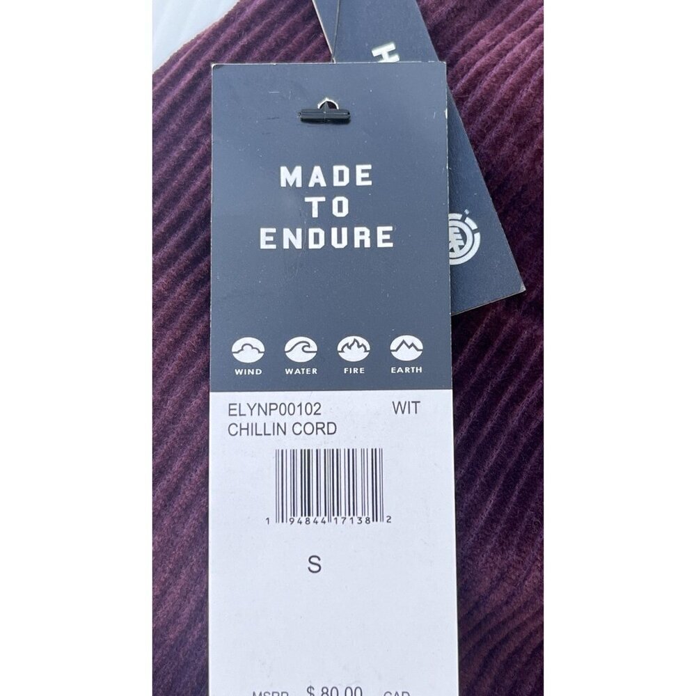 Element Chillin Cord Elastic Waist Pants Size Small Winetasting NWT - Picture 4 of 8